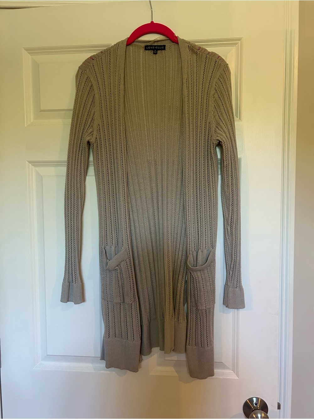 Taupe Long Open-Front Rib Cardigan